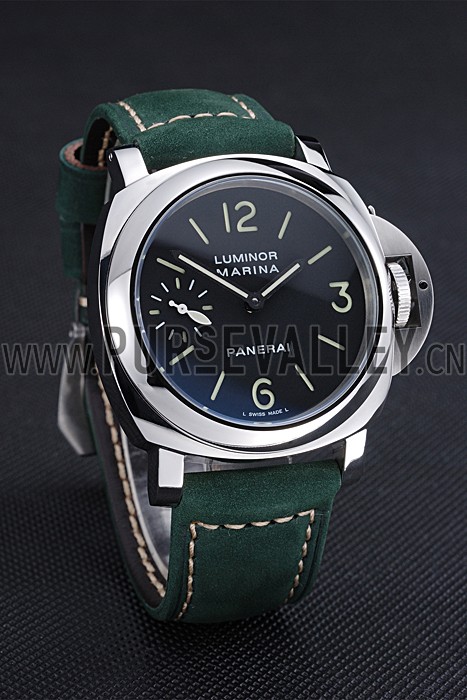 Panerai Luminor Marina Polished Stainless Steel Bezel Green Leather Bracelet 622310