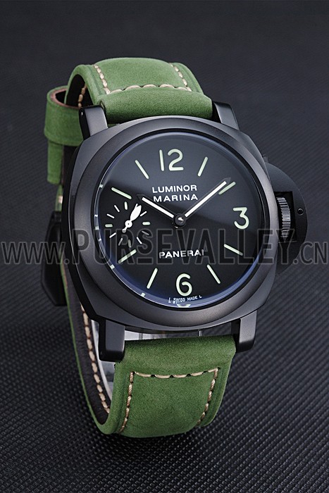 Panerai Luminor Marina Ion Plated Stainless Steel Bezel Green Leather Bracelet 622312