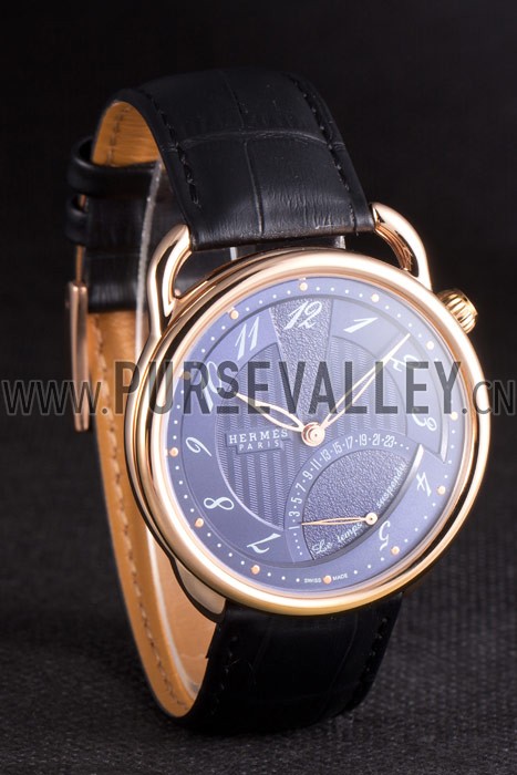 Hermes Classic Croco Leather Strap Navy Dial 801404