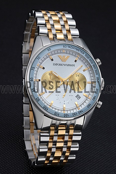 Emporio Armani Sportivo Chronograph Silver Dial Two Tone Stainless Steel Bracelet 622350