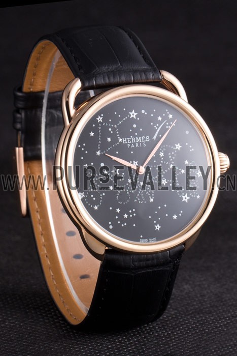 Hermes Classic Croco Leather Strap Black Dial 801405