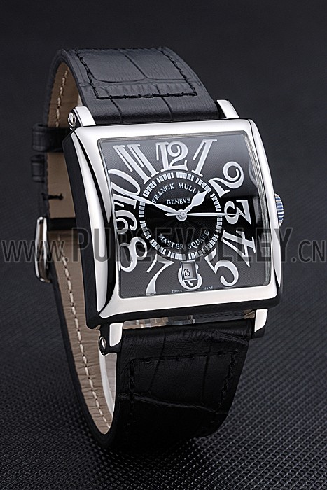 Franck Muller Master Square Black Dial Silver Case Black Leather Band 622353