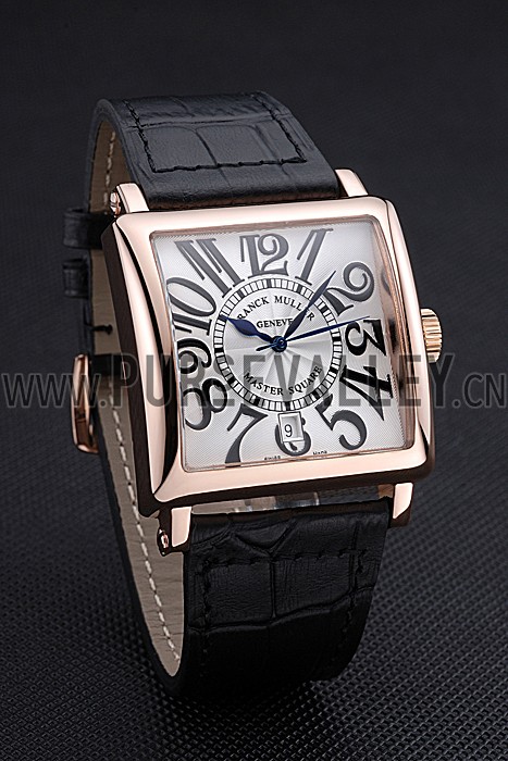 Franck Muller Master Square White Dial Gold Case Black Leather Band 622354