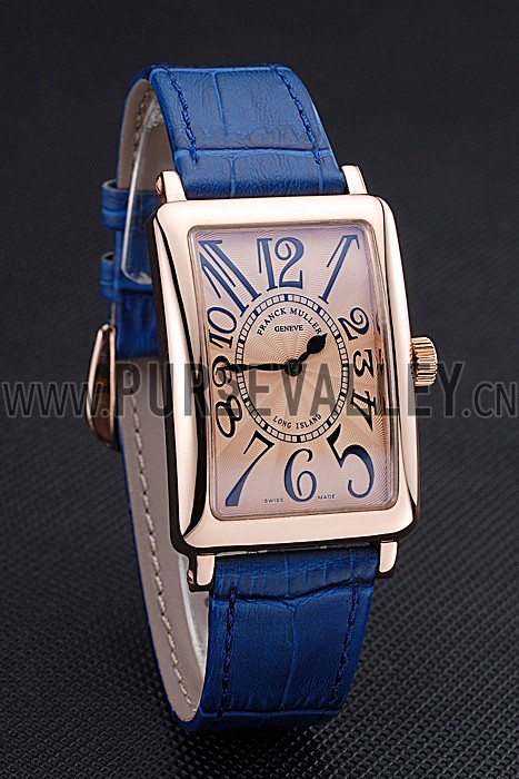 Franck Muller Long Island Classic Gold Dial Gold Case Blue Leather Band 622367