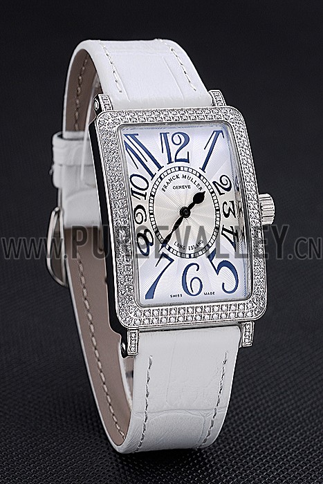 Franck Muller Long Island Classic White Dial Diamonds Case White Leather Band 622368