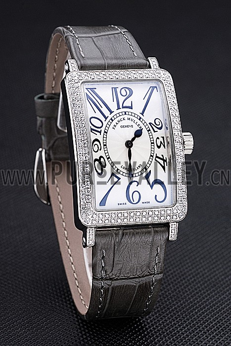 Franck Muller Long Island Classic White Dial Diamonds Case Black Leather Band 622371