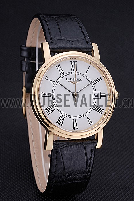 Longines La Grande Classique Round White Dial Gold Case Black Leather Band 622382