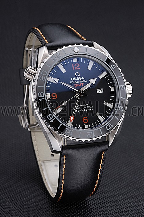 Omega Seamaster Planet Ocean GMT Black Dial Black Leather Band 622393