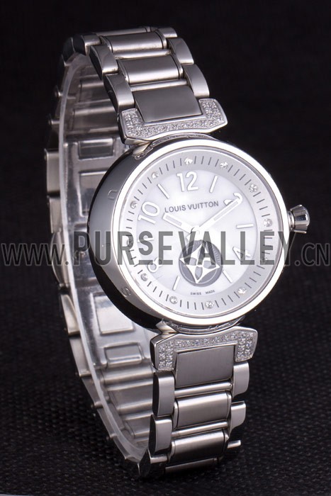 Louis Vuitton Tambour Stainless Steel Bracelet White Dial 801415
