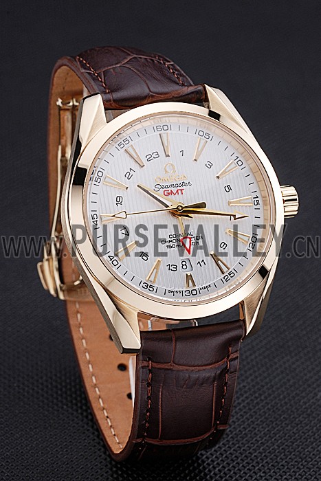 Omega Seamaster Planet Ocean GMT White Dial Gold Case Brown Leather Band 622399