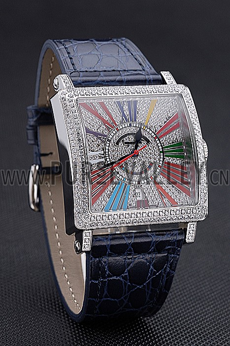 Franck Muller Master Square Color Dreams Diamonds Dial Diamonds Case Blue Leather Strap 622359