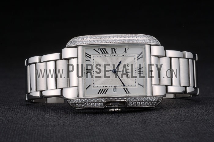 Cartier Tank Anglaise 30mm White Dial Diamonds Steel Case Stainless Steel Bracelet