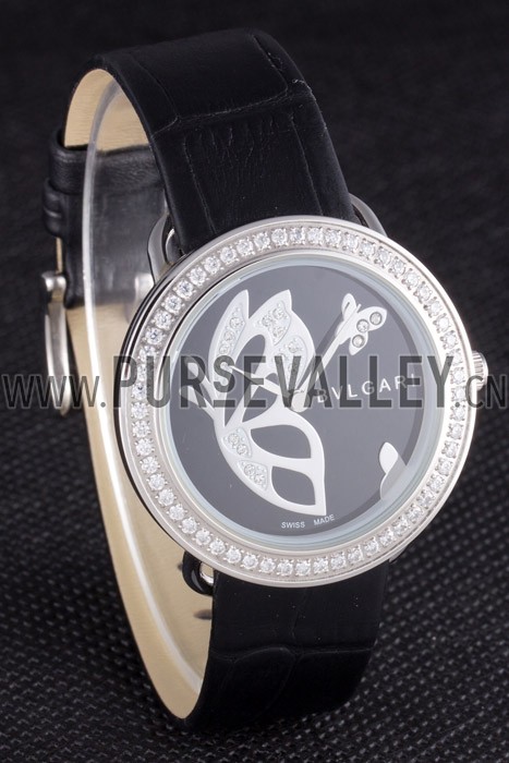 Bvlgari ZERO1 Butterfly Motif Black Leather Band Black Dial 621578