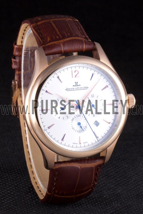 Jaeger Lecoultre Master Chronograph Gold Bezel Brown Leather Band 621610