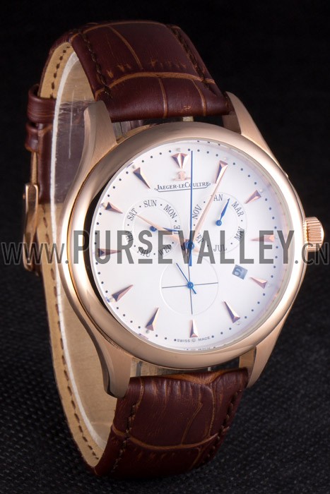 Jaeger Lecoultre Master Gold Bezel Brown Leather Band 621611