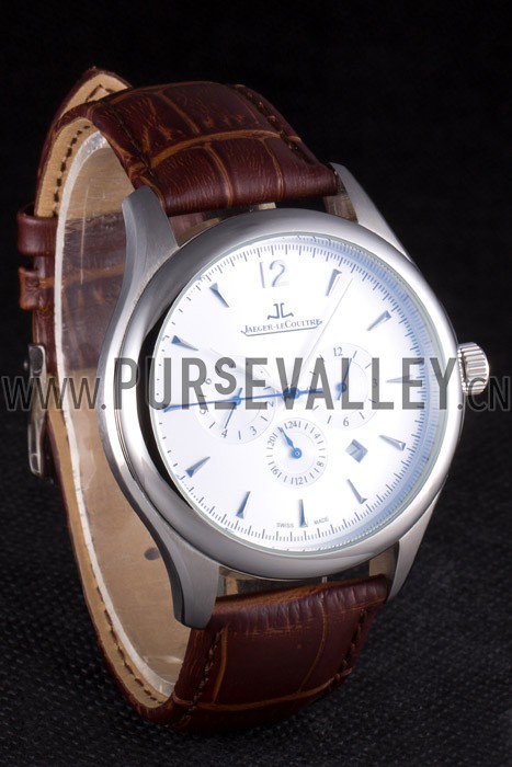 Jaeger Lecoultre Master Chronograph Silver Bezel Brown Leather Band 621612