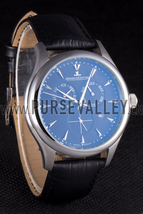 Jaeger Lecoultre Master Silver Bezel Black Leather Band 621615