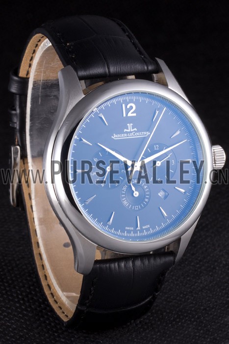 Jaeger Lecoultre Master Chronograph Silver Bezel Black Leather Band 621620