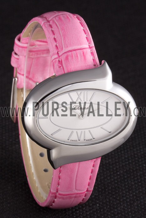 Chopard Luxury Silver Bezel with White Dial and Pink Leather Strap 621543