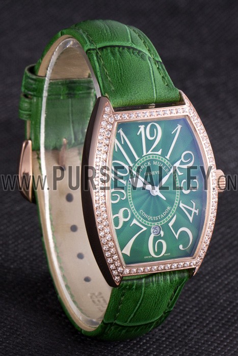 Franck Muller Casablanca Green Croco Leather Band Crystal Encrusted Bezel 621646