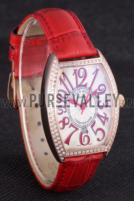 Franck Muller Casablanca Red Croco Leather Band Crystal Encrusted Bezel 621647