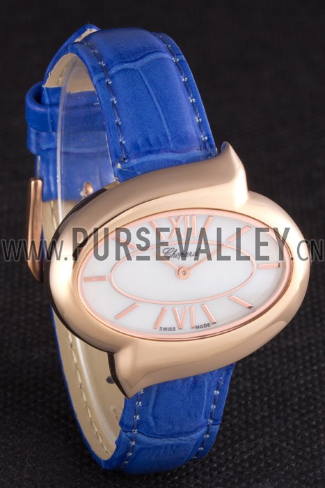 Chopard Luxury Gold Bezel with White Dial and Blue Leather Strap 621544