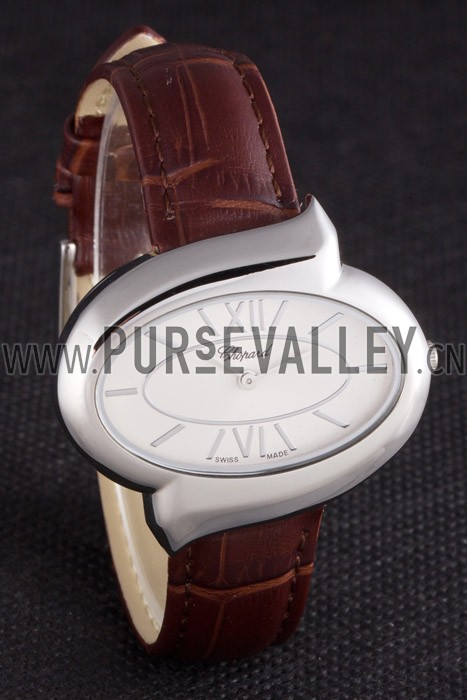 Chopard Luxury Silver Bezel with White Dial and Brown Leather Strap 621546
