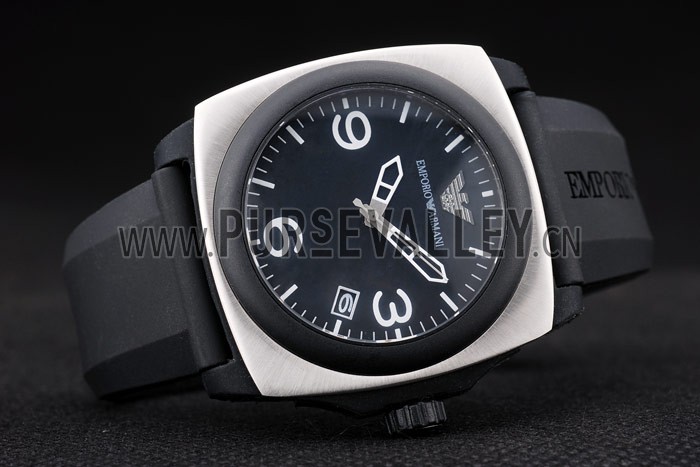Emporio Armani Classic Black Rubber Strap Polished Stainless Steel Bezel