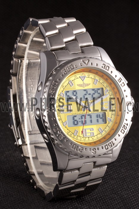 Breitling Certifie Yellow Dial Stainless Steel Strap Rose Gold Bezel