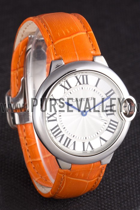 Cartier Ballon Bleu Silver Bezel with White Dial and Orange Leather Band 621550