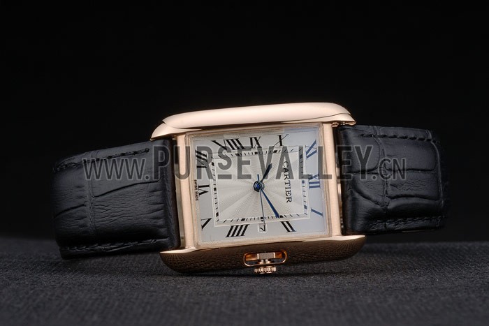 Cartier Tank Anglaise 30mm White Dial Gold Case Black Leather Bracelet