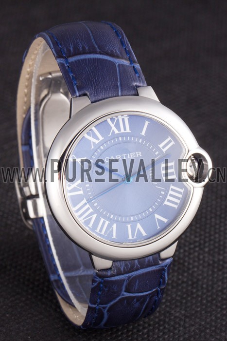 Cartier Ballon Bleu Silver Bezel with Dark Blue Dial and Dark Blue Leather Band 621555
