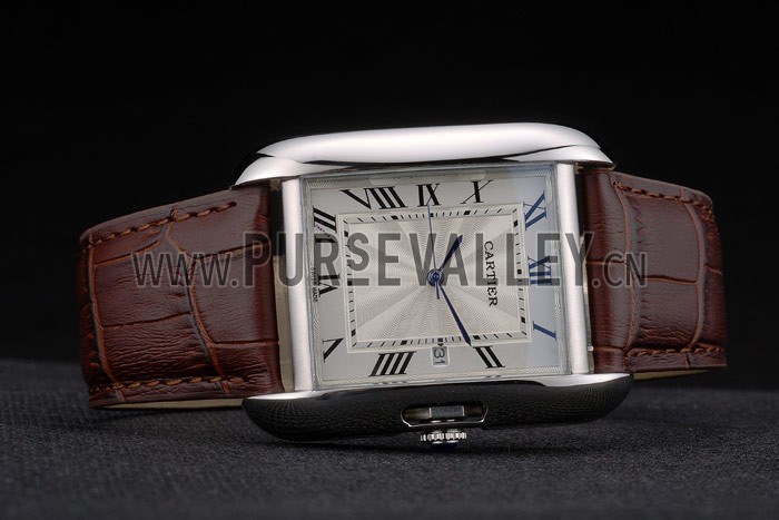 Cartier Tank Anglaise 36mm White Dial Stainless Steel Case Brown Leather Bracelet