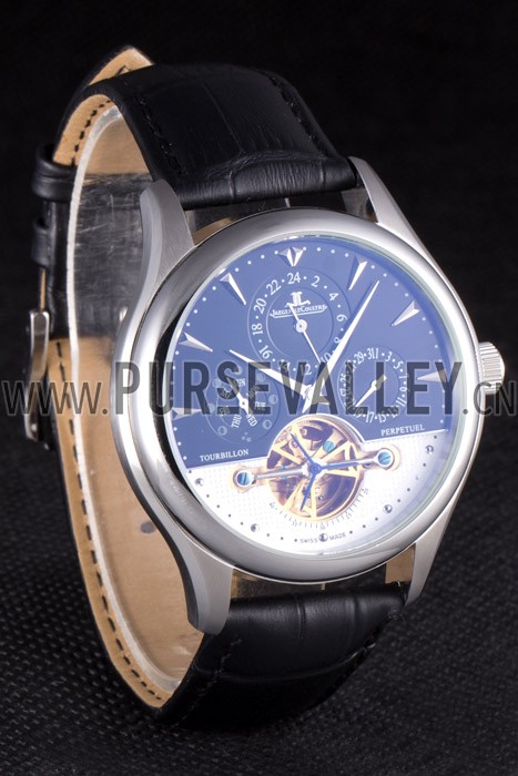 Jaeger Lecoultre Tourbillon Perpetuel Silver Bezel Black Leather Band 621614
