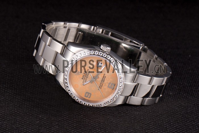 Rolex Datejust Polished Stainless Steel Orange Flowers Dial Diamond Plated