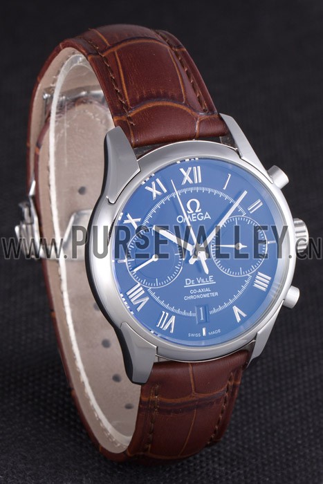 Omega DeVille Silver Bezel with Black Dial and Brown Leather Strap 621567