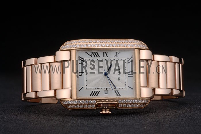 Cartier Tank Anglaise 36mm White Dial Diamonds Rose Gold Case Rose Gold Bracelet