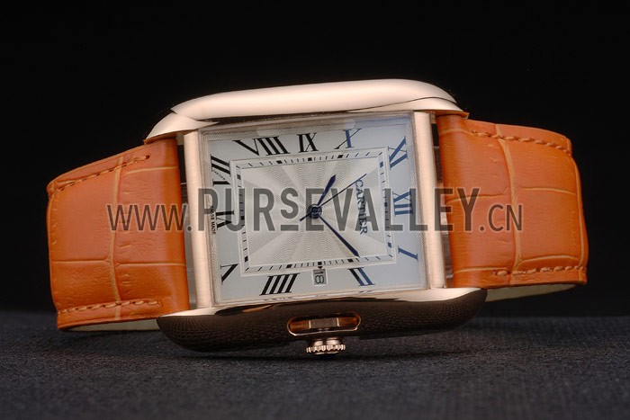 Cartier Tank Anglaise 36mm White Dial Gold Case Orange Leather Bracelet