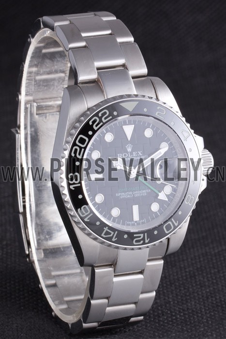 Rolex GMT Stainless Steel Bracelet with Black Enamel Bezel and Black Dial 621571