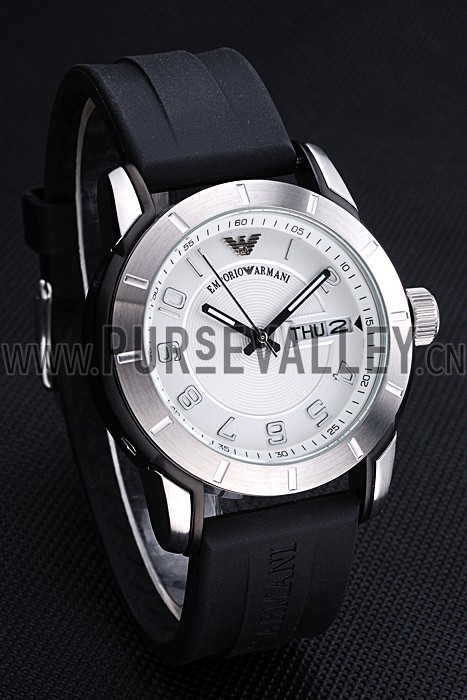 Emporio Armani Classic Black Rubber Strap White Dial