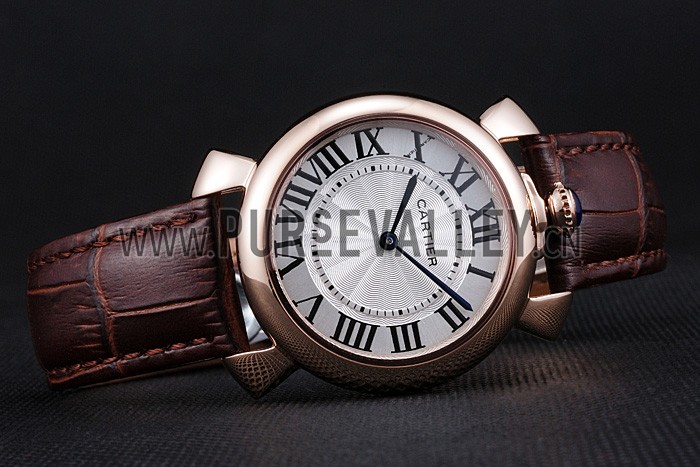 Cartier Rotonde Blue Crown Brown Leather Bracelet 621974