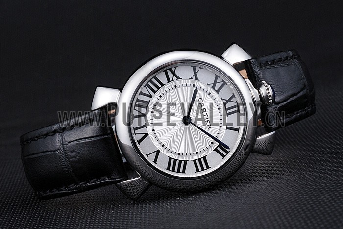 Cartier Rotonde Blue Crown Black Leather Bracelet 621975