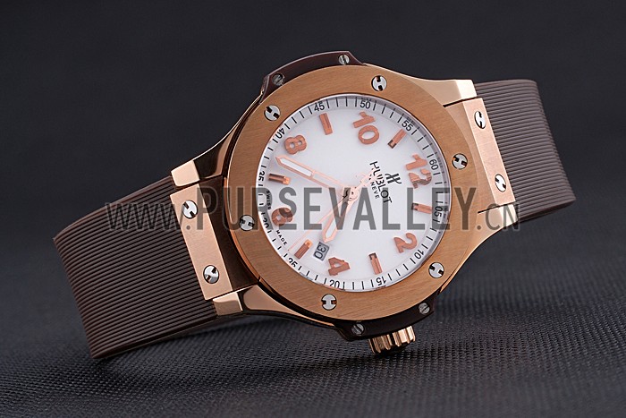 Hublot Big Bang King Rose Gold Bezel White Dial Brown Rubber Strap