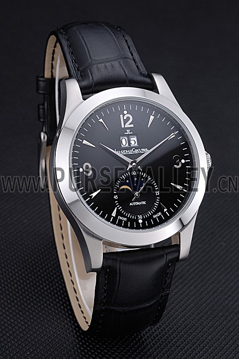 Jaeger LeCoultre Master Black Dial Black Leather Band Stainless Steel Bezel 622079