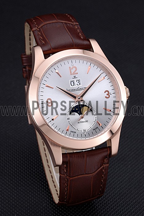 Jaeger LeCoultre Master White Dial Brown Leather Band Rose Gold Bezel 622080