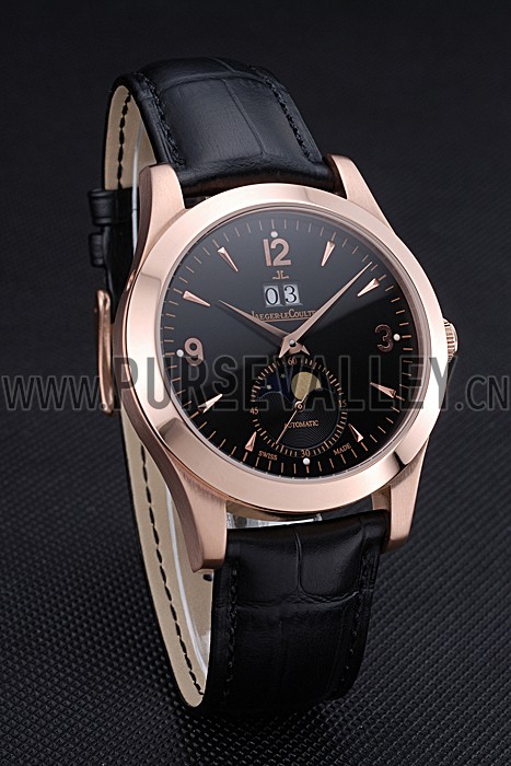 Jaeger LeCoultre Master Black Dial Black Leather Band Stainless Steel Bezel 622081