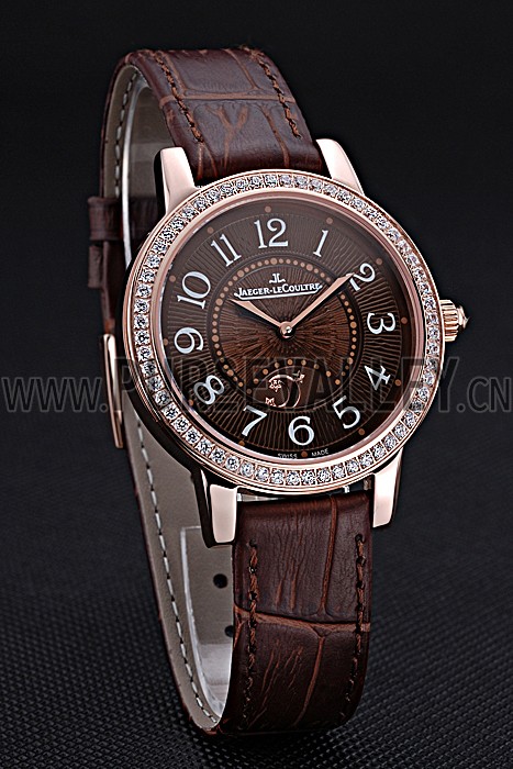 Jaeger LeCoultre Rendez-Vous Brown Dial Brown Leather Strap Rose Gold Diamond Bezel 622084