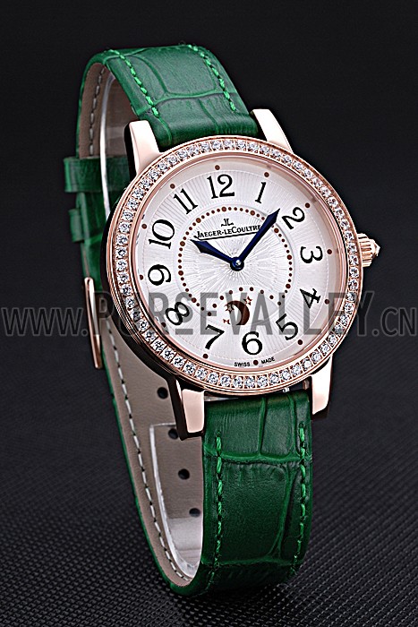 Jaeger LeCoultre Rendez-Vous White Dial Green Leather Strap 622085
