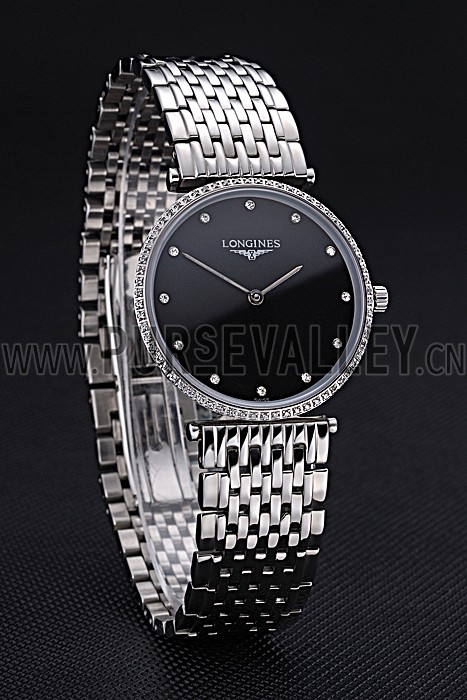 Longines La Grande Classique Stainless Steel Black Dial Diamond Bezel Homme 622107