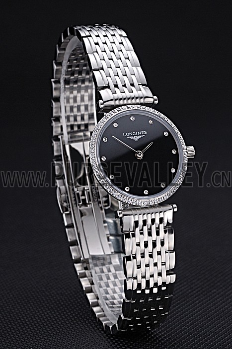 Longines La Grande Classique Stainless Steel Black Dial Diamond Bezel Femme 622108
